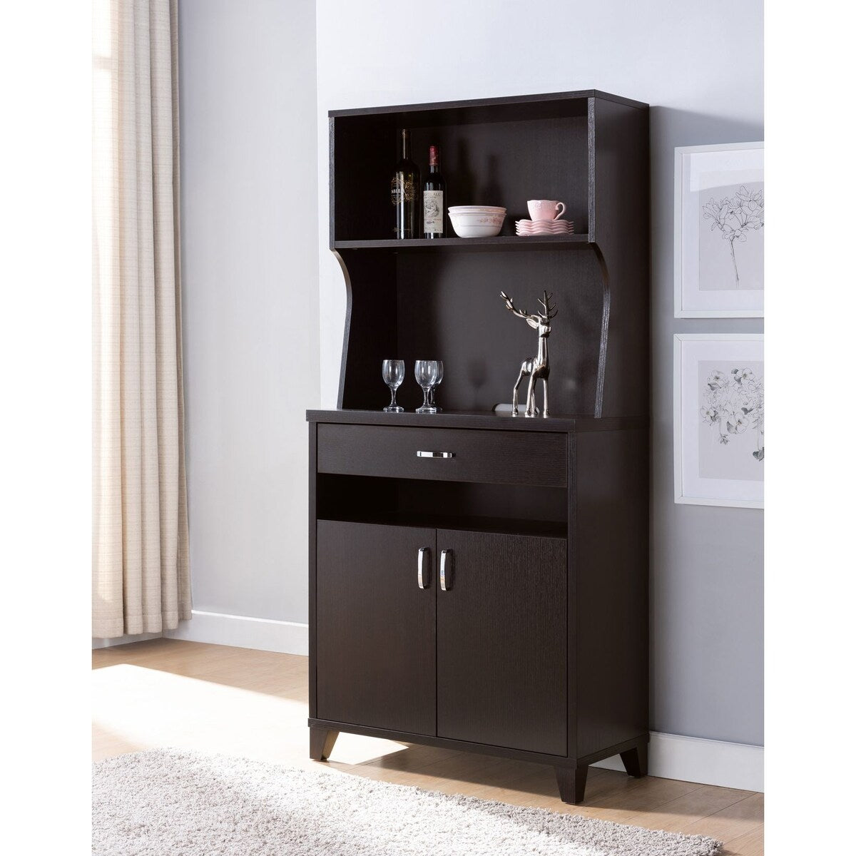 Q-Max Mid Century Modern Baker's Rack Featuring One Top Open Shelf