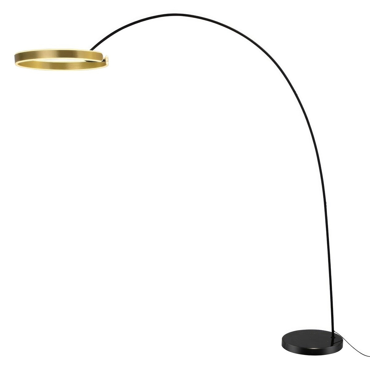 Q-Max Modern 81" Tall LED Overreaching Sofa Arched Floor Lamp with Remote Control - Gold Metal Shade, Real Marble Base - N/A