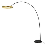 Q-Max Modern 81" Tall LED Overreaching Sofa Arched Floor Lamp with Remote Control - Gold Metal Shade, Real Marble Base - N/A
