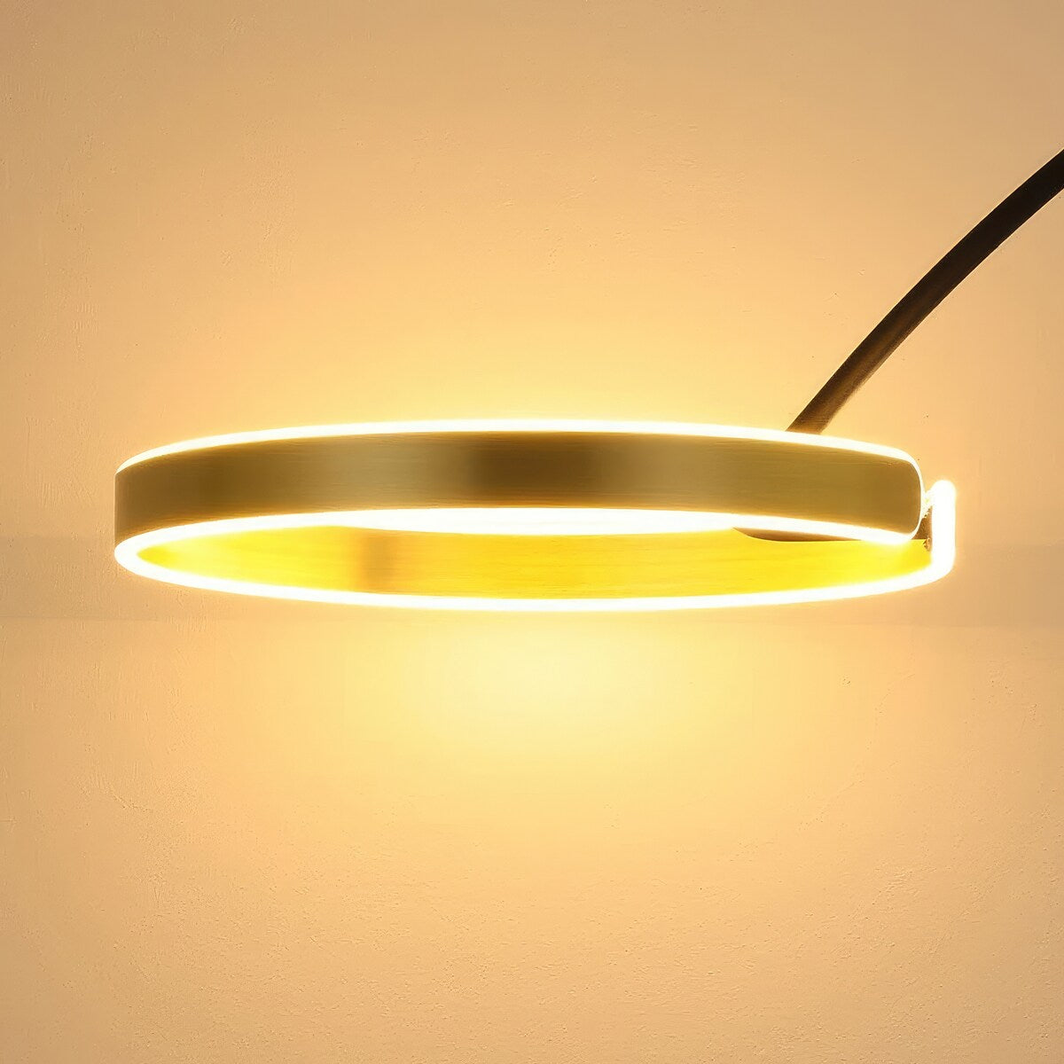 Q-Max Modern 81" Tall LED Overreaching Sofa Arched Floor Lamp with Remote Control - Gold Metal Shade, Real Marble Base - N/A