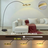 Q-Max Modern 81" Tall LED Overreaching Sofa Arched Floor Lamp with Remote Control - Gold Metal Shade, Real Marble Base - N/A