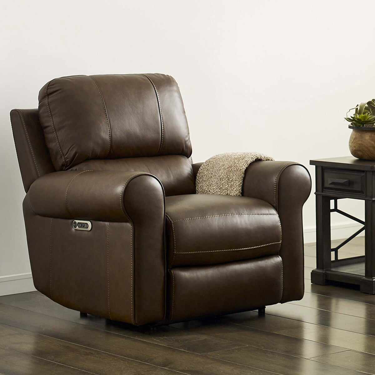 Q-Max Power Recliner Top Grain Leather With Power Headrest And USB Port In Verona Brown Cover