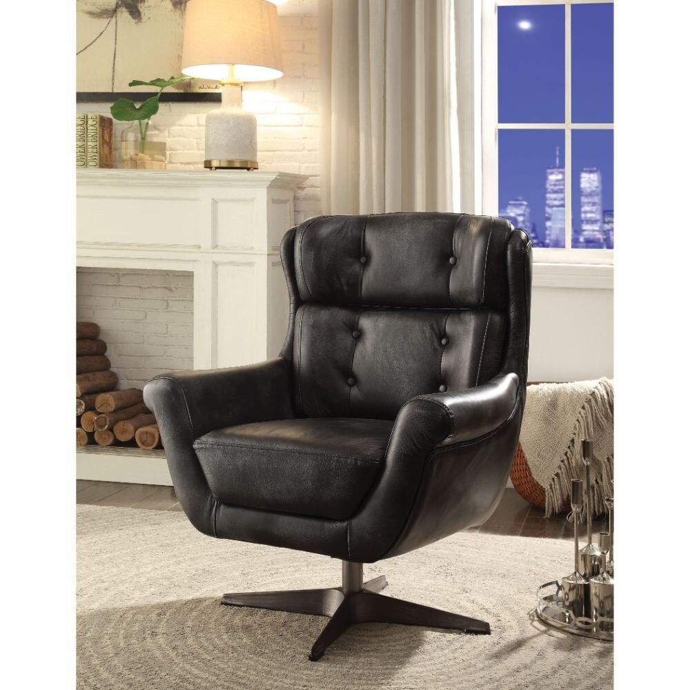Q-Max Adjustable Vintage Black Top Grain Leather Living room chair
