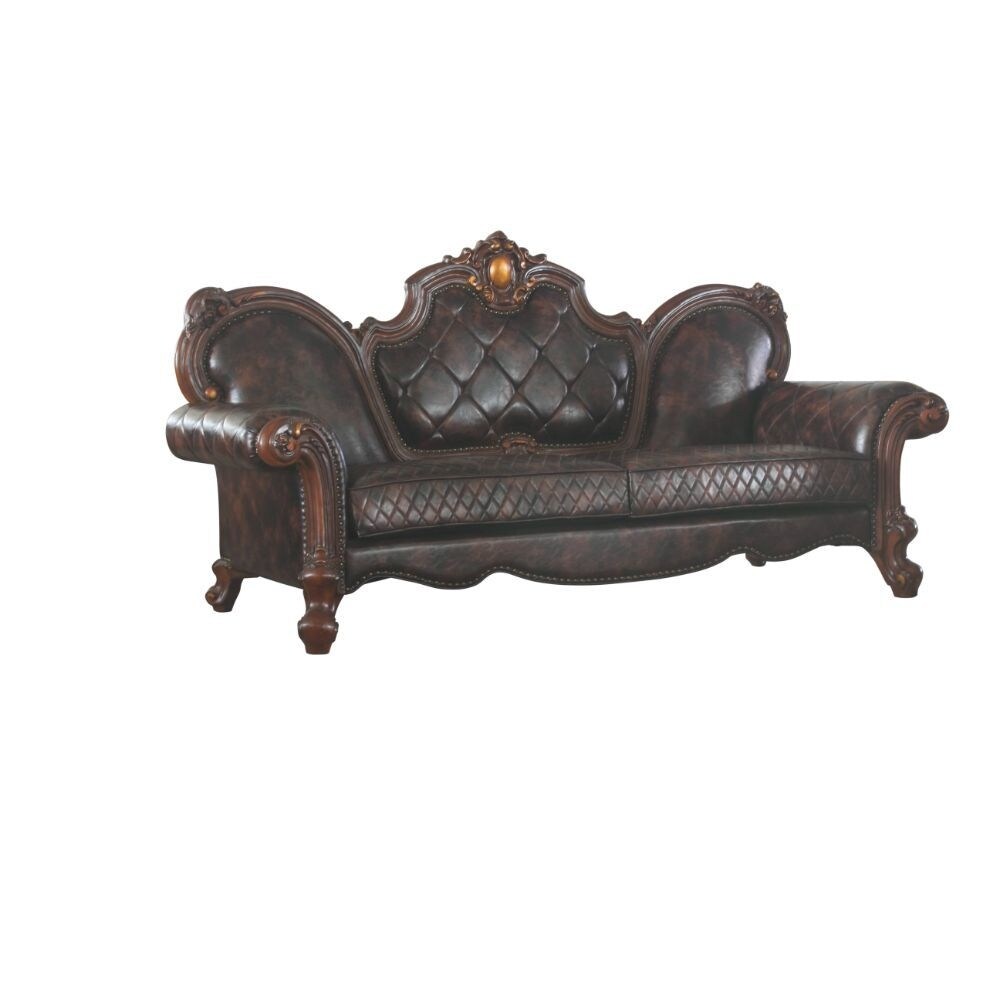 Q-Max Vintage Cherry Oak and PU Sofa w/3 Pillows