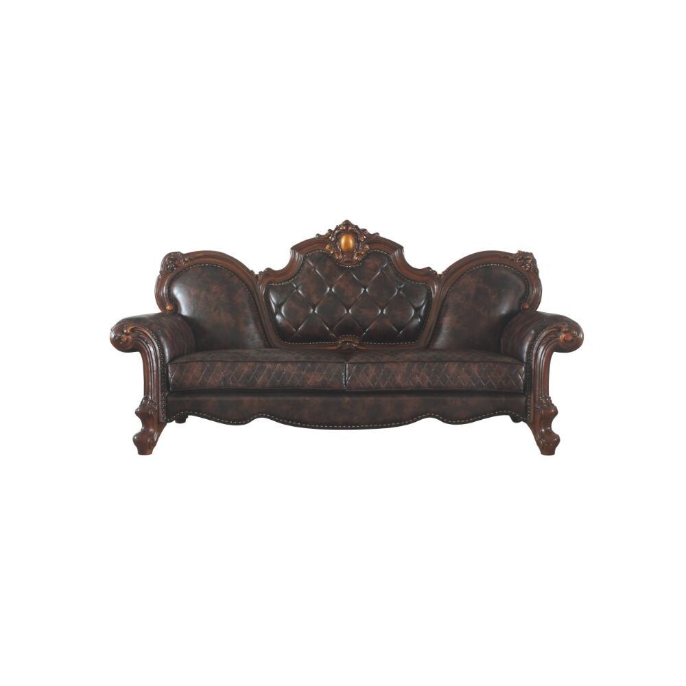 Q-Max Vintage Cherry Oak and PU Sofa w/3 Pillows