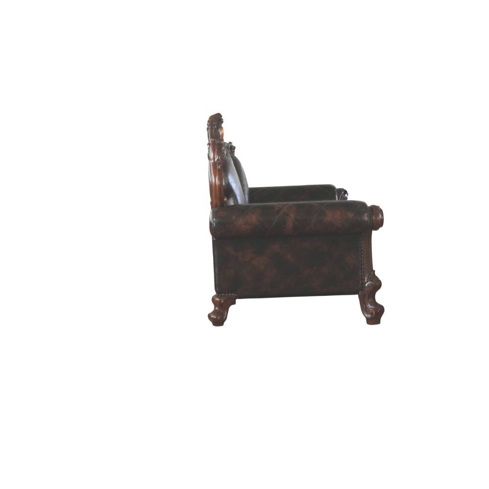 Q-Max Vintage Cherry Oak and PU Sofa w/3 Pillows