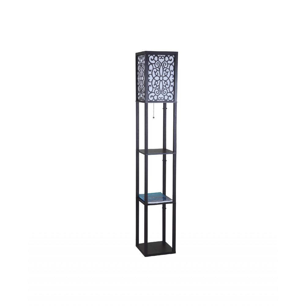 Q-Max Black Wooden 63-inch Column Shelf Floor Lamp