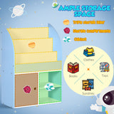 Qaba Bookshelf, Multi-Purpose Kids Toy Storage Organizer for Preschool & Early Reading, Kids Bookcase with Cabinet
