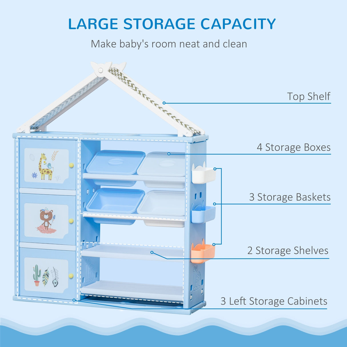 Qaba Toy, Clothing, and School Supplies Kids Storage Organizer Cabinet for Kids Bedroom Storage and More, Shelves with Bins