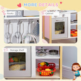 Qaba Wooden Play Kitchen with Realistic Lights and Sounds, Height-Adjustable Kids Kitchen Playset with Microwave, Range Hood