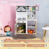 Qaba Wooden Play Kitchen with Realistic Lights and Sounds, Height-Adjustable Kids Kitchen Playset with Microwave, Range Hood