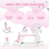 Qaba Wooden Rocking Horse, Baby Rocking Chair, for Toddlers 1-3, Kids Ride on Horse for Boys and Girls, Pink and White