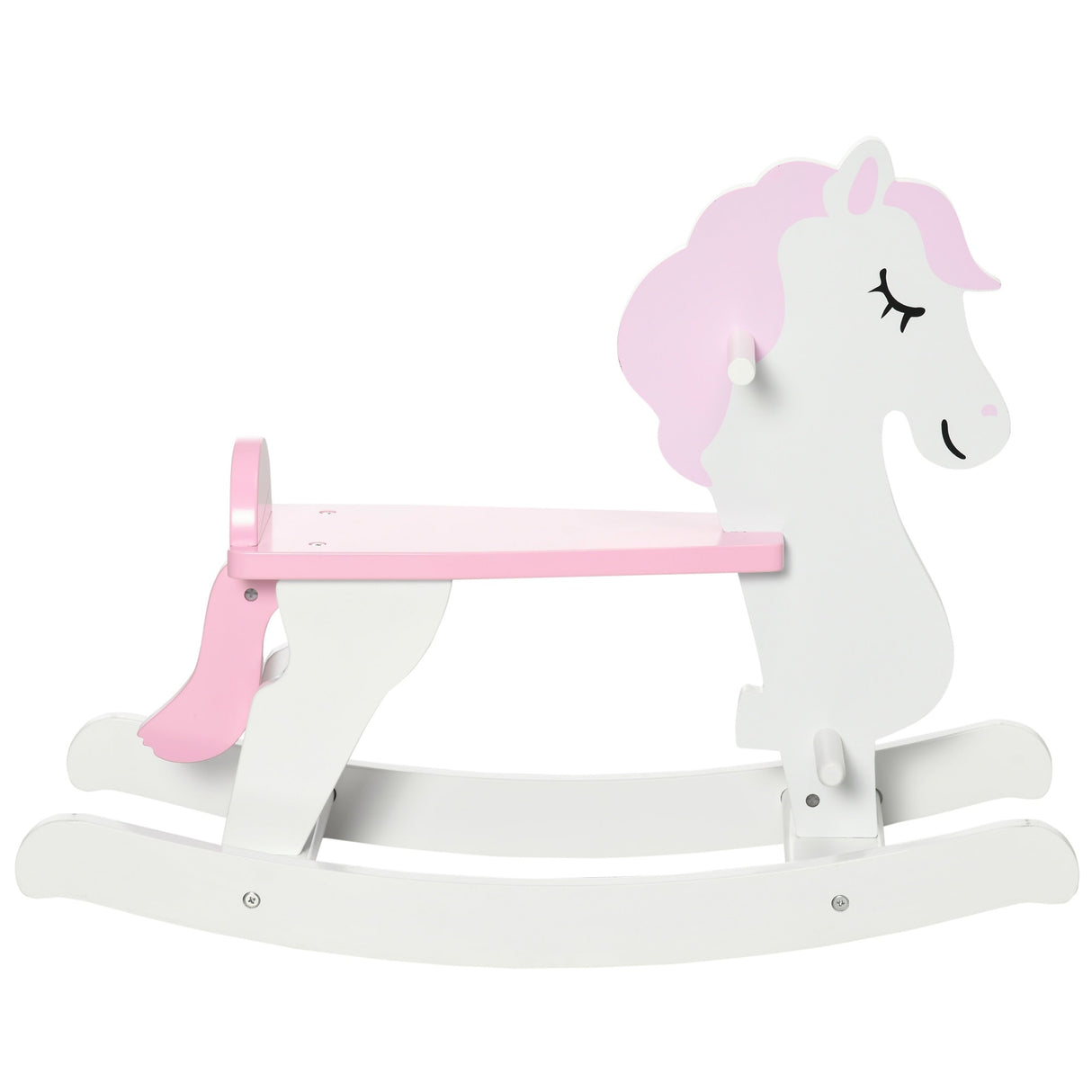 Qaba Wooden Rocking Horse, Baby Rocking Chair, for Toddlers 1-3, Kids Ride on Horse for Boys and Girls, Pink and White