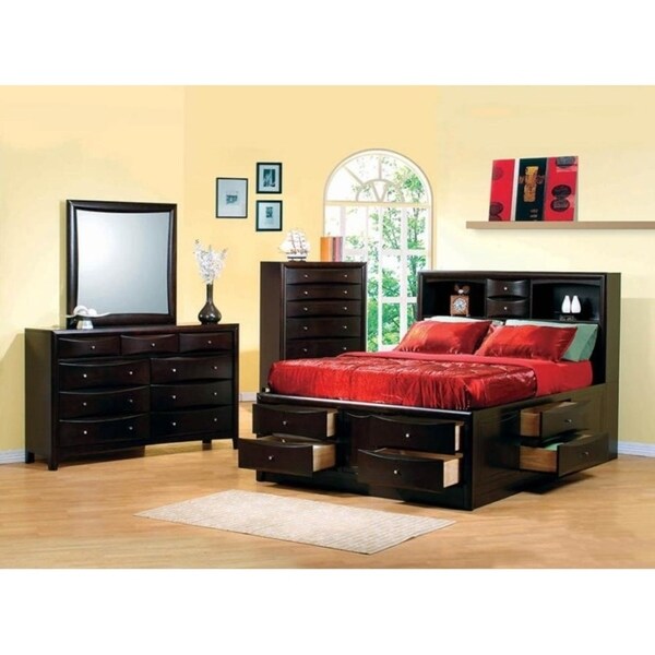 Quaint Cappuccino Bookcase Headborad and Storage Bed