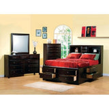 Quaint Cappuccino Bookcase Headborad and Storage Bed