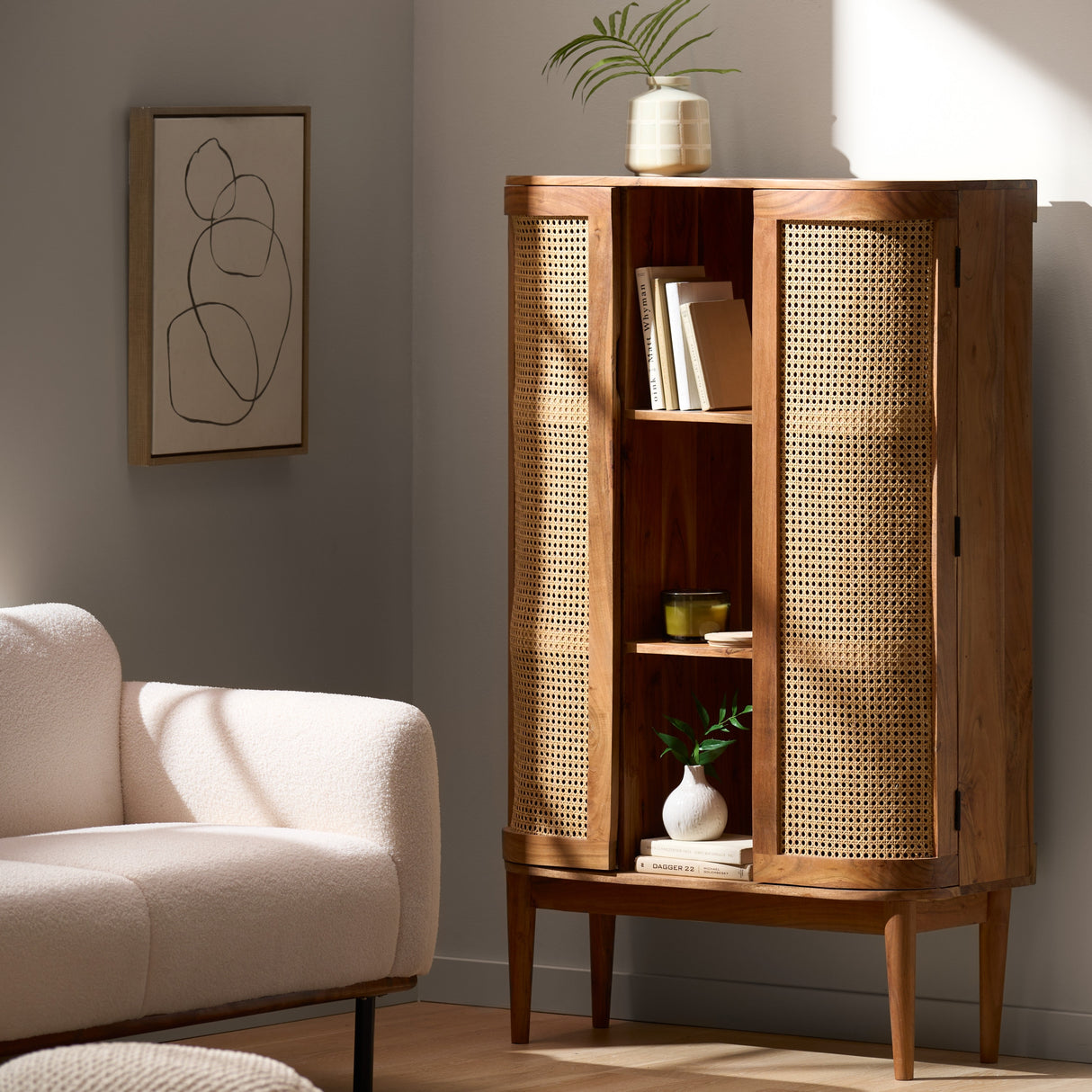 Quarrier Acacia Wood and Cane 3 Shelf Bookcase by Christopher Knight Home