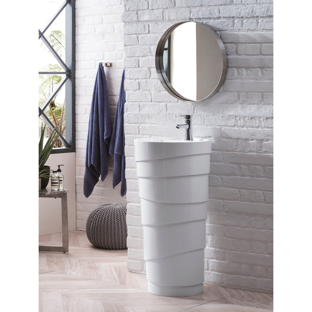 Quebec 17.5 in. Solid Surface Pedestal Sink, Bright White by James Martin Vanities