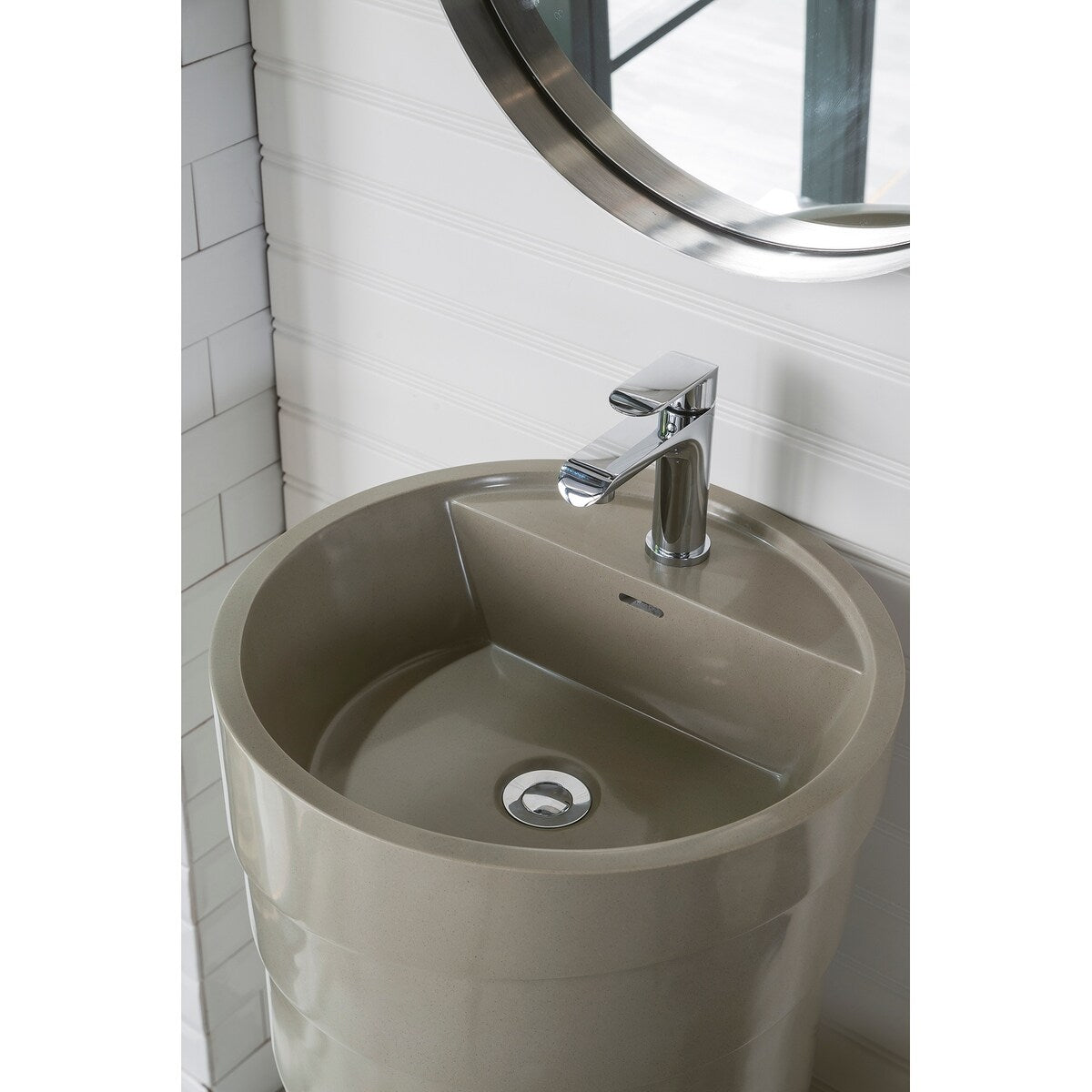 Quebec 17.5 in. Solid Surface Pedestal Sink, Bright White by James Martin Vanities