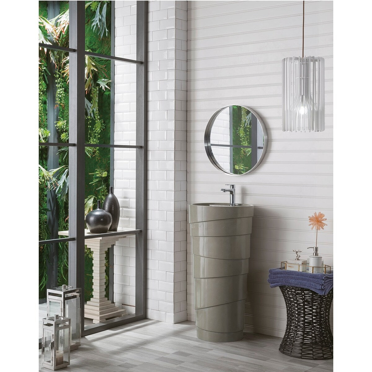 Quebec 17.5 in. Solid Surface Pedestal Sink, Bright White by James Martin Vanities