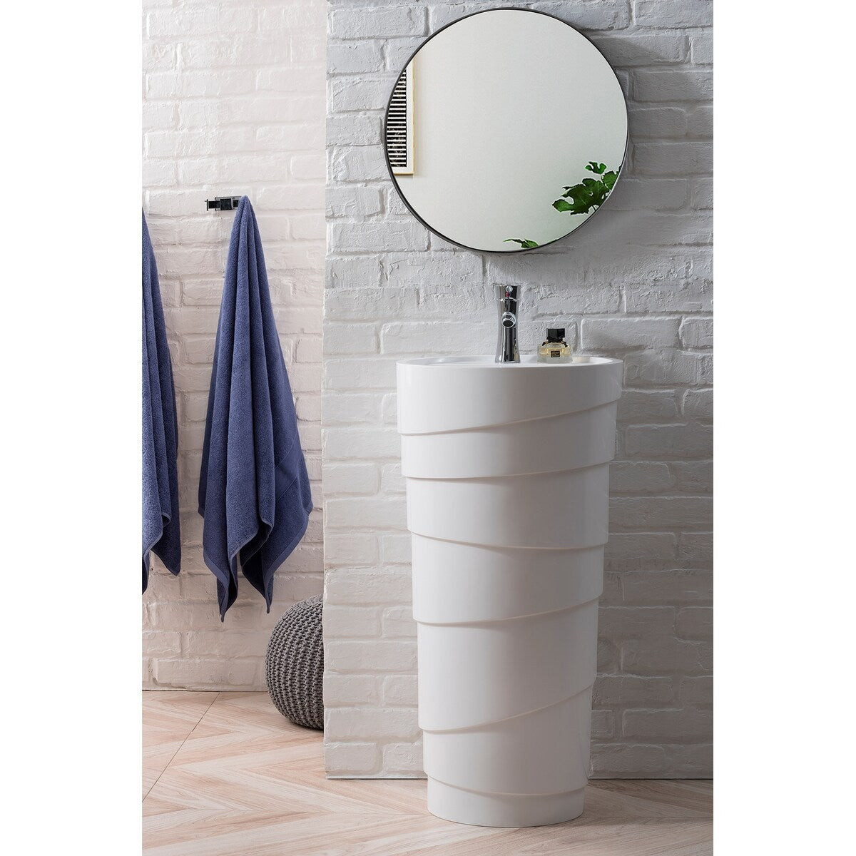 Quebec 17.5 in. Solid Surface Pedestal Sink, Bright White by James Martin Vanities