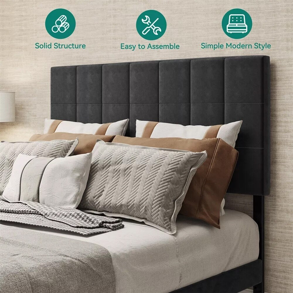 Queen Bed Frame Height Adjustable Headboard Storage Drawer Upholstered
