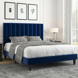 Queen Bed Frame/Velvet Upholstered Bed Frame, Navy Blue