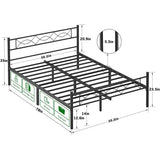 Queen Bed Frame with Headboard Heavy Duty Metal Platform Bed Frame, Noise Free Beds