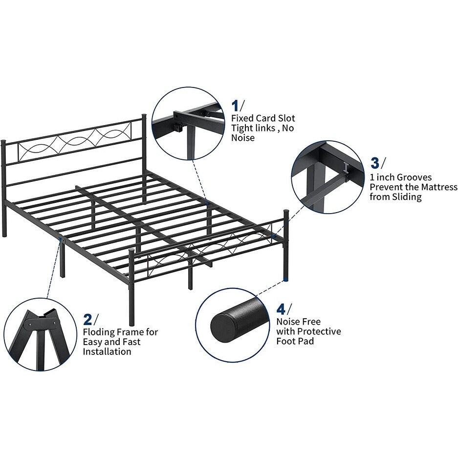 Queen Bed Frame with Headboard Heavy Duty Metal Platform Bed Frame, Noise Free Beds