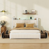 Queen Bed Frame with LED Headboard,4 Storage Drawers and USB Ports