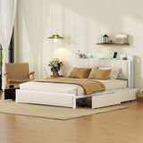 Queen Bed Frame with LED Headboard,4 Storage Drawers and USB Ports