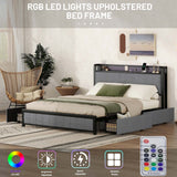 Queen Bed Frame with LED Headboard,4 Storage Drawers and USB Ports