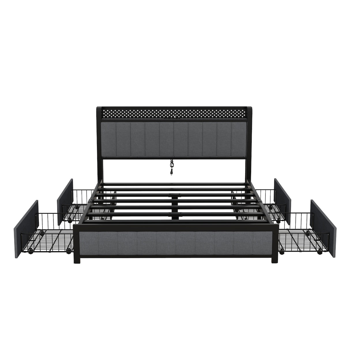 Queen Bed Frame with LED Headboard,4 Storage Drawers and USB Ports