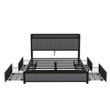 Queen Bed Frame with LED Headboard,4 Storage Drawers and USB Ports