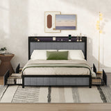 Queen Bed Frame with LED Headboard,4 Storage Drawers and USB Ports