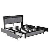 Queen Bed Frame with LED Headboard,4 Storage Drawers and USB Ports