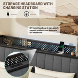 Queen Bed Frame with LED Headboard,4 Storage Drawers and USB Ports