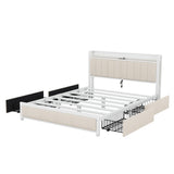 Queen Bed Frame with LED Headboard,4 Storage Drawers and USB Ports
