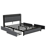 Queen Bed Frame with LED Headboard,4 Storage Drawers and USB Ports