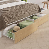 Queen Bed Frame, Guardrail & Caddy, Multifunctional Headboard with Charging, Metal Platform, Noise-free, No Box Spring