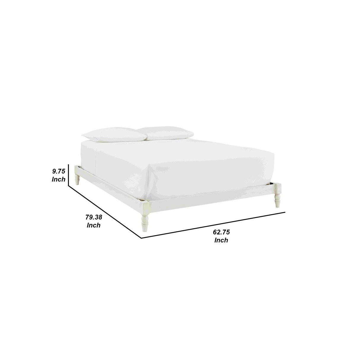 Queen Bed with Platform Style and Slats, Washed White