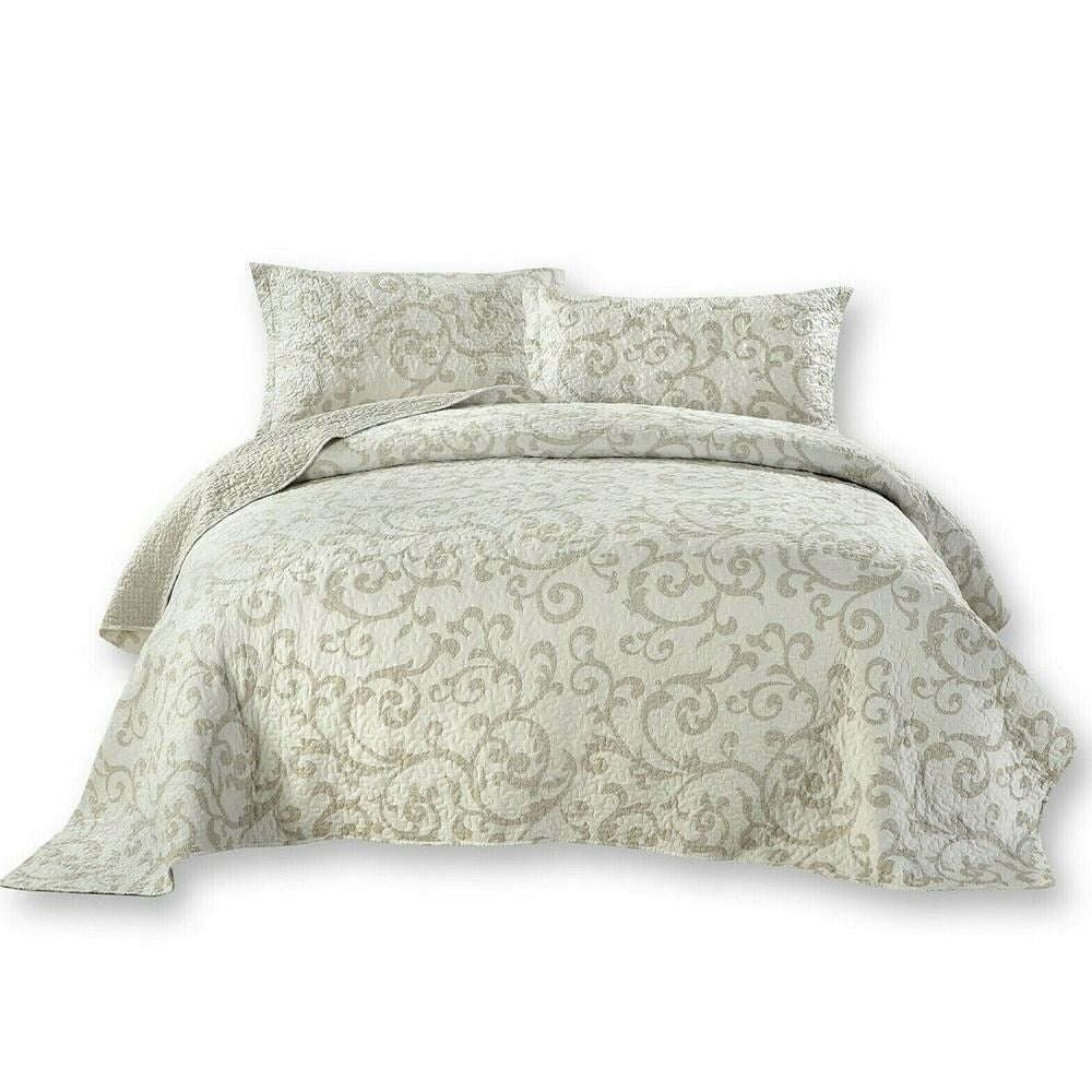 Queen Cottage Floral Freesia Elegant Coverlet Bedspread Set White