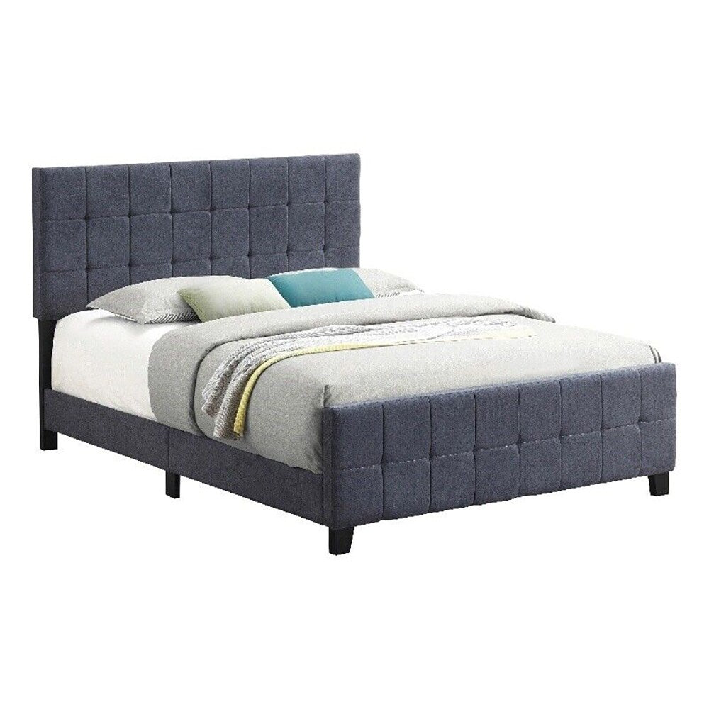 Queen Fabric Upholstered Panel Bed in Dark Gray