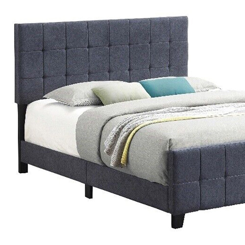 Queen Fabric Upholstered Panel Bed in Dark Gray