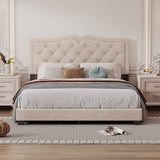 Queen/Full Size Upholstered Bed Frame with Rivet Design, Modern Velvet Platform Bed with Tufted Headboard