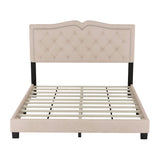 Queen/Full Size Upholstered Bed Frame with Rivet Design, Modern Velvet Platform Bed with Tufted Headboard