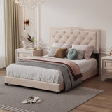Queen/Full Size Upholstered Bed Frame with Rivet Design, Modern Velvet Platform Bed with Tufted Headboard
