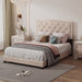 Queen/Full Size Upholstered Bed Frame with Rivet Design, Modern Velvet Platform Bed with Tufted Headboard