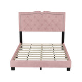 Queen/Full Size Upholstered Bed Frame with Rivet Design, Modern Velvet Platform Bed with Tufted Headboard