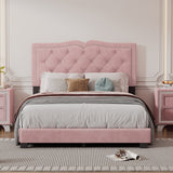 Queen/Full Size Upholstered Bed Frame with Rivet Design, Modern Velvet Platform Bed with Tufted Headboard