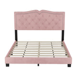 Queen/Full Size Upholstered Bed Frame with Rivet Design, Modern Velvet Platform Bed with Tufted Headboard